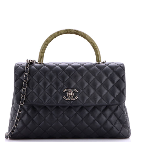Coco Top Handle Bag Quilted Caviar with Lizard Medium