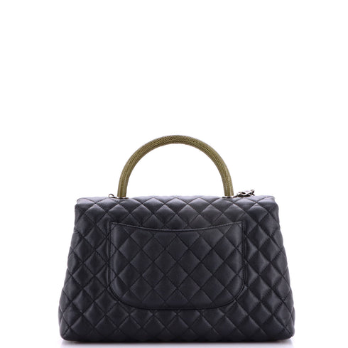 Coco Top Handle Bag Quilted Caviar with Lizard Medium