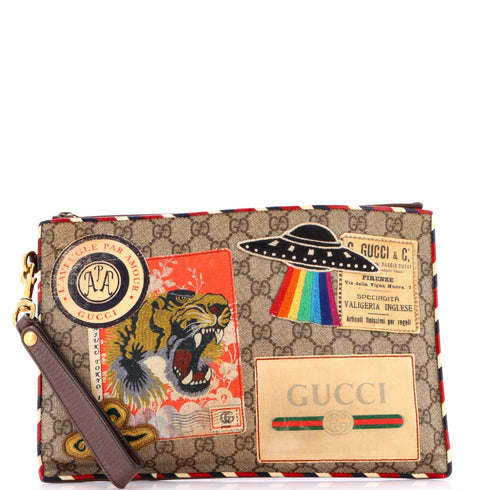 Courrier Pouch GG Coated Canvas with Applique