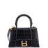 Hourglass Top Handle Bag Crocodile Embossed Leather XS