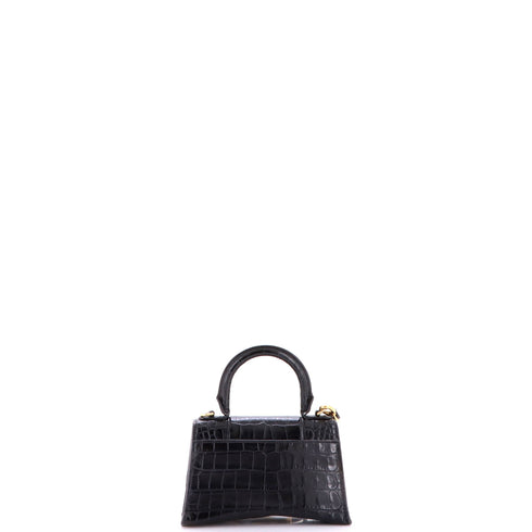 Hourglass Top Handle Bag Crocodile Embossed Leather XS
