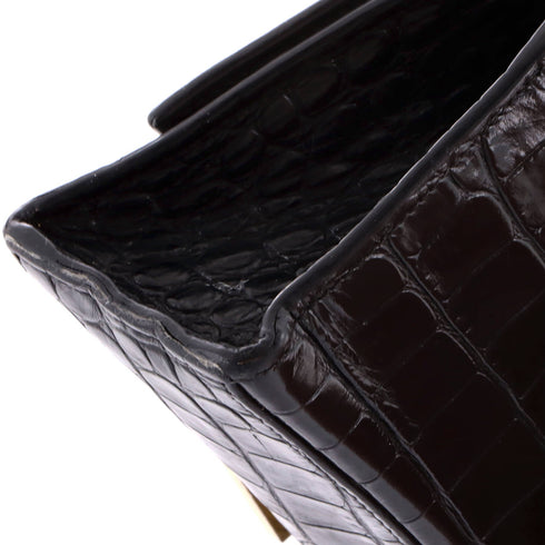 Hourglass Top Handle Bag Crocodile Embossed Leather XS