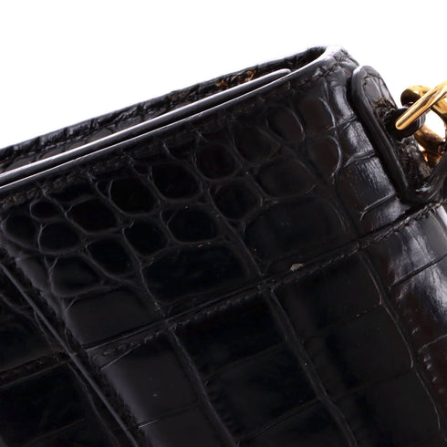 Hourglass Top Handle Bag Crocodile Embossed Leather XS