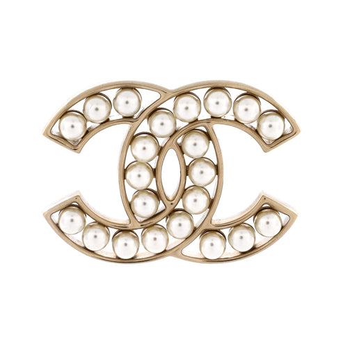 CC Brooch Metal with Faux Pearls