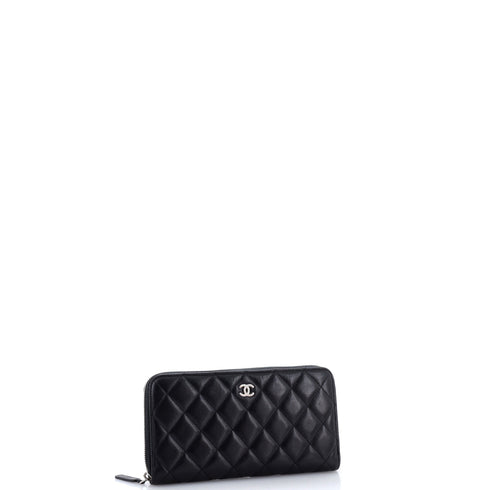 Zip Around Wallet Quilted Lambskin Long