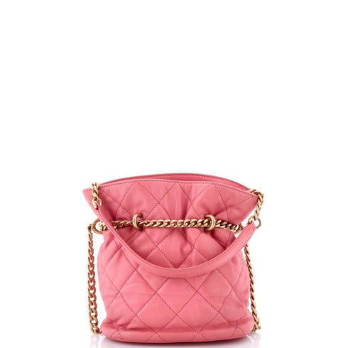 Pending CC Drawstring Bucket Bag Quilted Lambskin Small