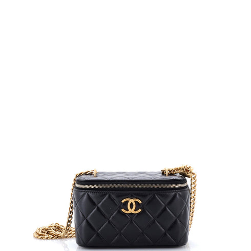 All Slide Long Vanity Case with Chain Quilted Lambskin Small