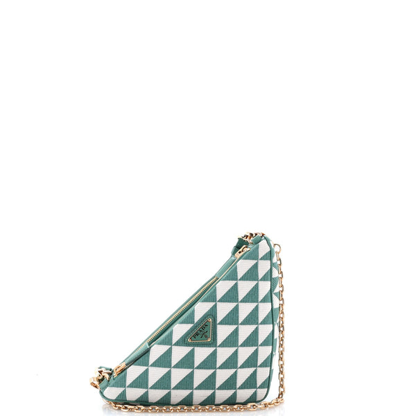 Double Symbole Triangle Bag Leather and Jacquard Mini