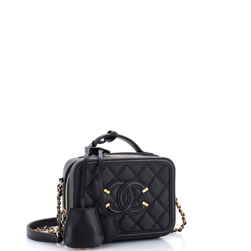 Filigree Vanity Case Quilted Caviar Small