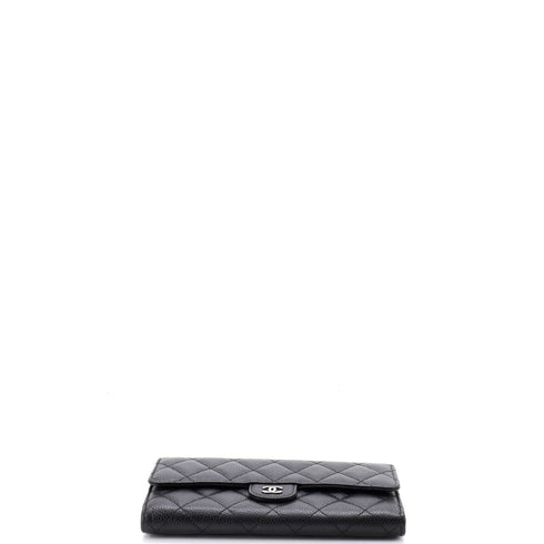 CC Gusset Classic Flap Wallet Quilted Caviar Long