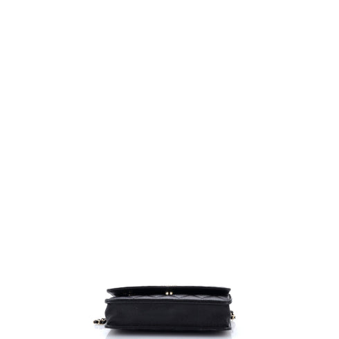 Textured CC Wallet on Chain Quilted Caviar