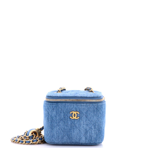 Pearl Crush Vanity Case with Chain Quilted Denim Mini