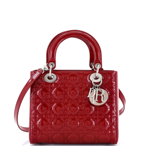 Lady Dior Bag Cannage Quilt Patent Medium