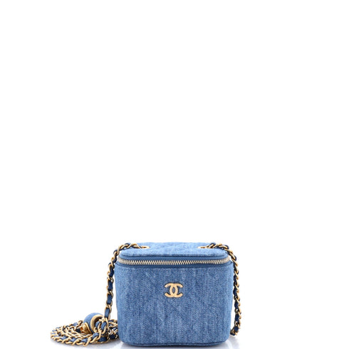 Pearl Crush Vanity Case with Chain Quilted Denim Mini