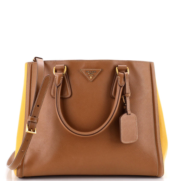 Bicolor Lux Convertible Open Tote Saffiano Leather Medium