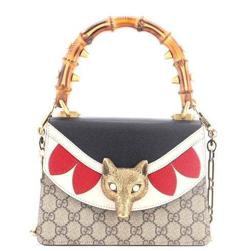 Broche Bamboo Top Handle Bag GG Coated Canvas and Leather Mini
