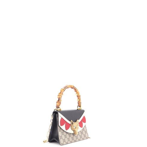 Broche Bamboo Top Handle Bag GG Coated Canvas and Leather Mini