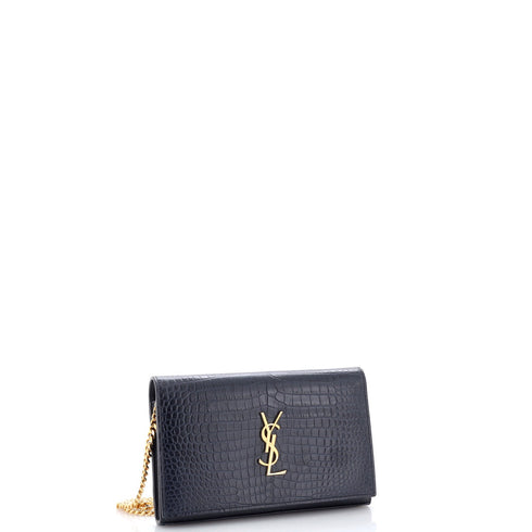 Classic Monogram Wallet on Chain Crocodile Embossed Leather Small