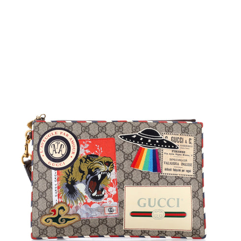 Courrier Pouch GG Coated Canvas with Applique