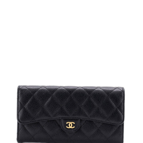CC Gusset Classic Flap Wallet Quilted Caviar Long