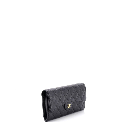 CC Gusset Classic Flap Wallet Quilted Caviar Long