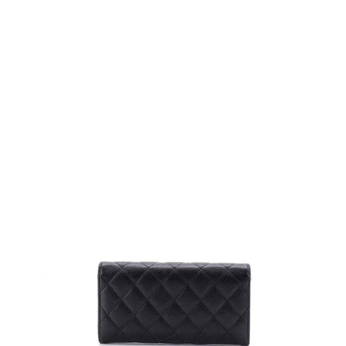 CC Gusset Classic Flap Wallet Quilted Caviar Long