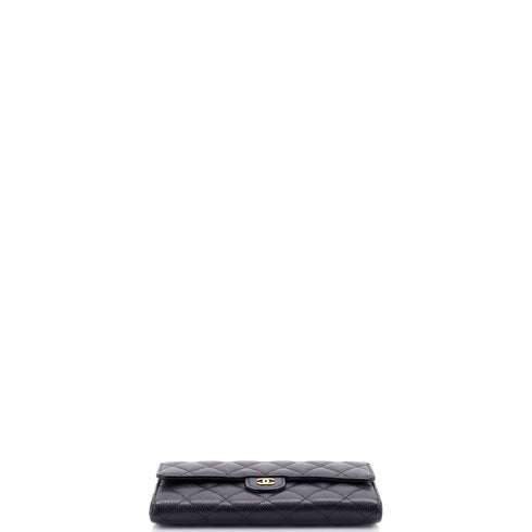 CC Gusset Classic Flap Wallet Quilted Caviar Long