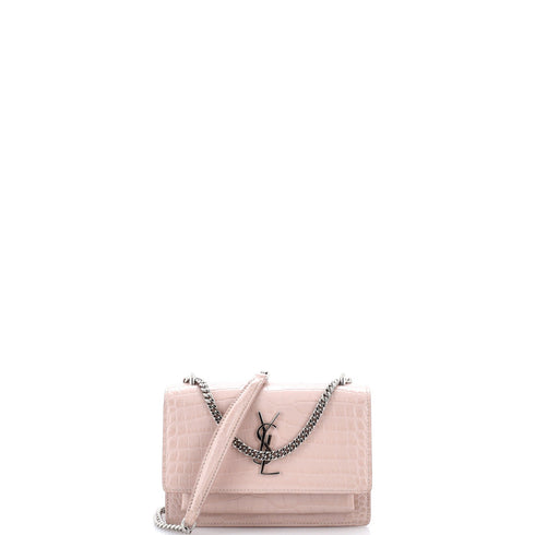 Sunset Chain Wallet Crocodile Embossed Leather