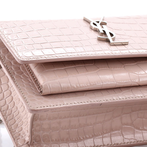 Sunset Chain Wallet Crocodile Embossed Leather