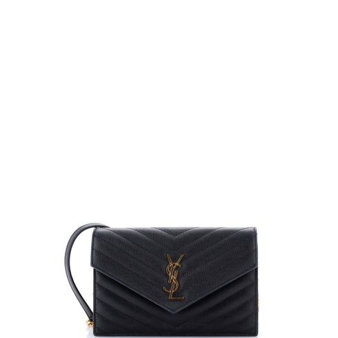 Classic Monogram Wallet on Chain Matelasse Chevron Leather Small