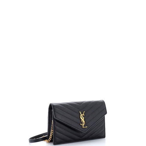 Classic Monogram Wallet on Chain Matelasse Chevron Leather Small