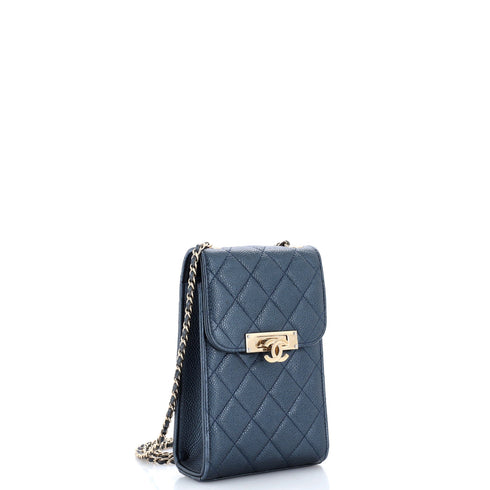 Golden Class Phone Holder Crossbody Bag Quilted Caviar