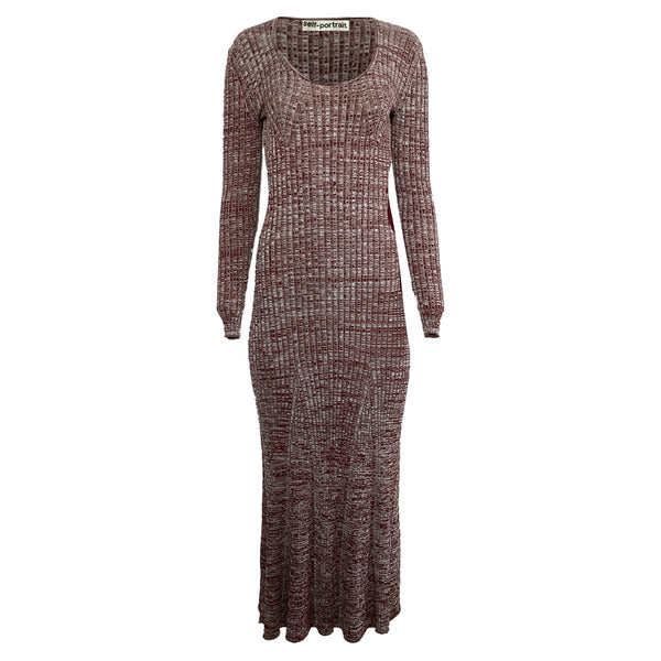Women's Self-Portrait Guipure Lace-Trimmed Ribbed-Knit Maxi Dress in Red Viscose