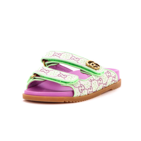 Women's GG Velcro Slide Sandals Crystal GG Embellished Canvas