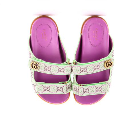 Women's GG Velcro Slide Sandals Crystal GG Embellished Canvas