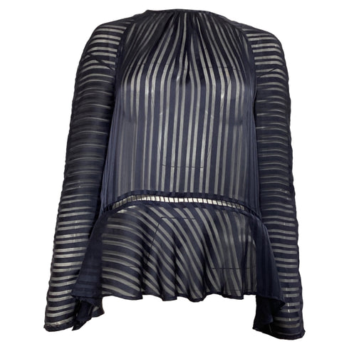 Women's Zimmermann Mesh Striped Blouse in Navy Blue Polyester