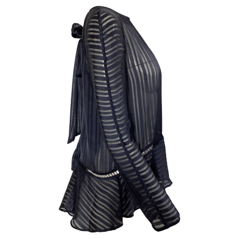 Women's Zimmermann Mesh Striped Blouse in Navy Blue Polyester