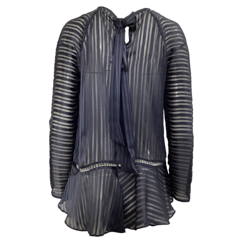 Women's Zimmermann Mesh Striped Blouse in Navy Blue Polyester