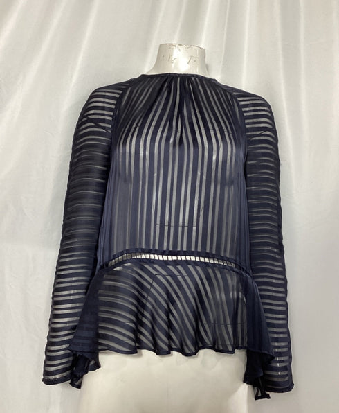 Women's Zimmermann Mesh Striped Blouse in Navy Blue Polyester