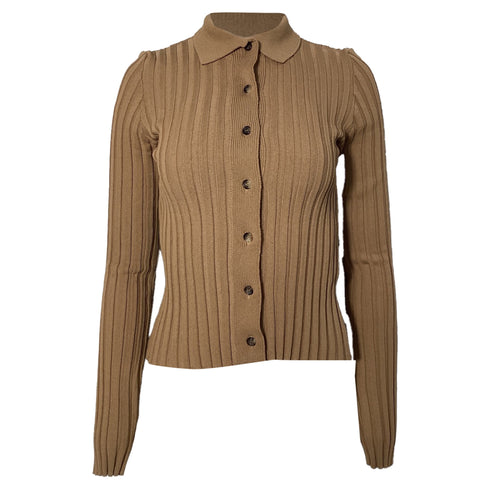 Women's Anine Bing Joslyn Rib Knit Cardigan in Brown Rayon