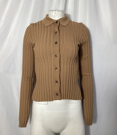 Women's Anine Bing Joslyn Rib Knit Cardigan in Brown Rayon