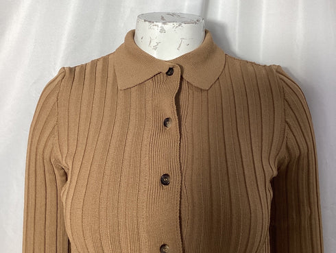 Women's Anine Bing Joslyn Rib Knit Cardigan in Brown Rayon