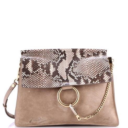 Faye Shoulder Bag Python and Suede Medium