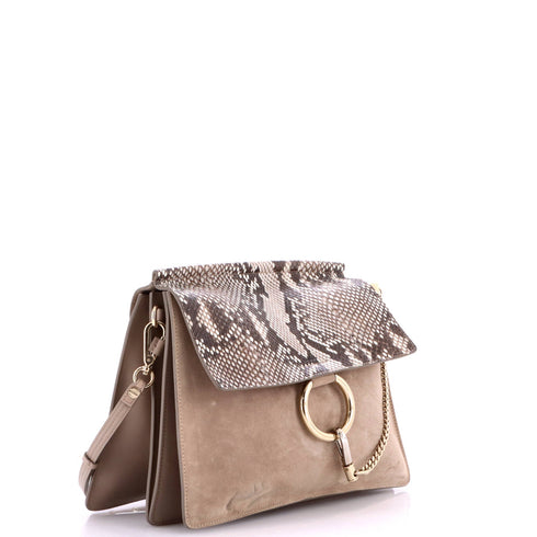 Faye Shoulder Bag Python and Suede Medium