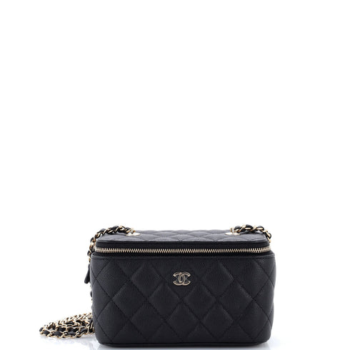 Classic Vanity Case with Chain Quilted Caviar Small