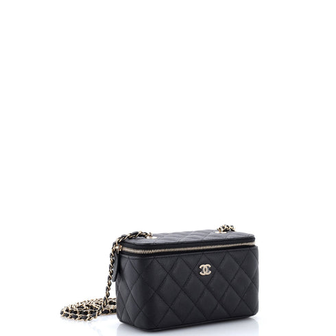 Classic Vanity Case with Chain Quilted Caviar Small