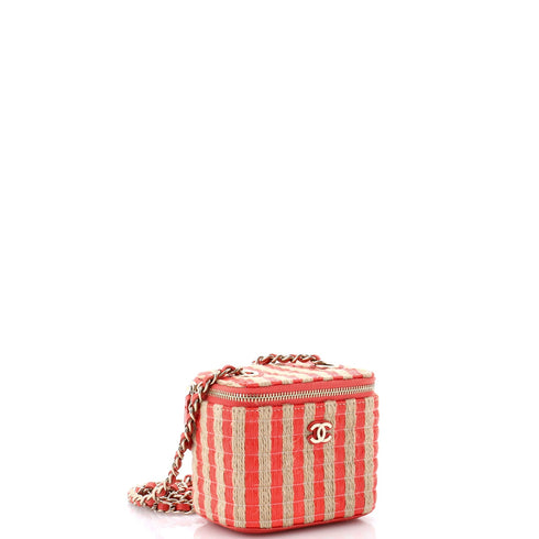 Classic Vanity Case with Chain Striped Raffia and Jute Mini