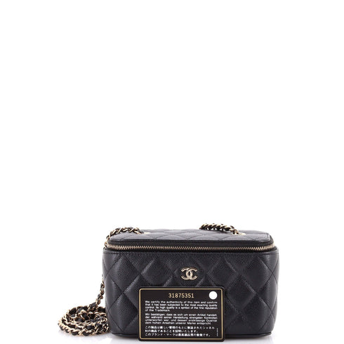 Classic Vanity Case with Chain Quilted Caviar Small