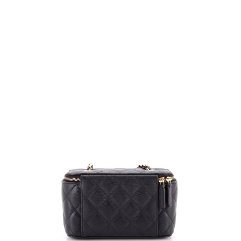Classic Vanity Case with Chain Quilted Caviar Small
