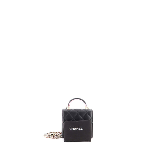 Square Classic Flap Top Handle Clutch with Chain Quilted Lambskin